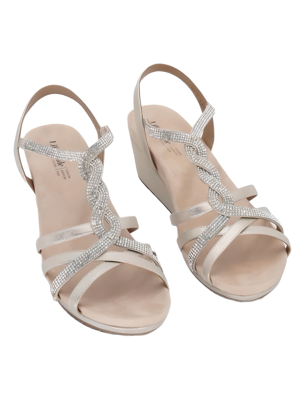 LifeStride Miami Platino Gold Metallic Rhinestone Strappy Wedge Sandals Size 10M